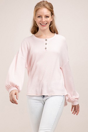 LONG SLEEVE WAFFLE HENLEY TOP  ...